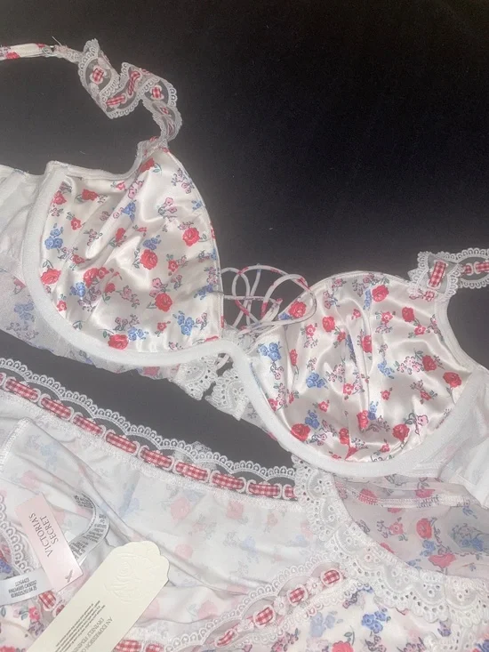 For Love & Lemons Ditsy Day Ruffled Bra Top/Mini Skirt NWT- XL-Red/White/Blue - Picture 13 of 15